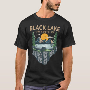 T-shirt Pêche Bateau Camping Mon endroit heureux Lac Noir