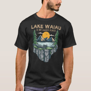 T-shirt Pêche Bateau Camping My Happy Place Lake Waiau