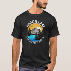 T-shirt Pêche Bateau Camping Vue sur le lac Heron Lake