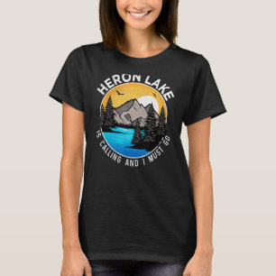 T-shirt Pêche Bateau Camping Vue sur le lac Heron Lake