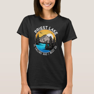 T-shirt Pêche Bateau Camping Vue sur le lac Priest Lake