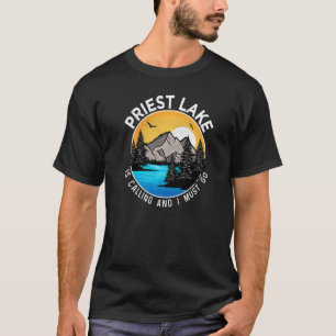 T-shirt Pêche Bateau Camping Vue sur le lac Priest Lake