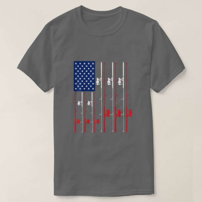 T-shirt Pêche bâton US Drapeau mignon Poisson ChasseCadeau (Design devant)