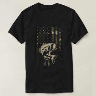 T-shirt Pêche Camouflage USA Drapeau basse pêcheur Cadeau