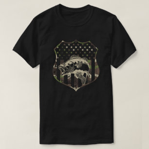 T-shirt Pêche Camouflage USA Drapeau basse pêcheur Cadeau