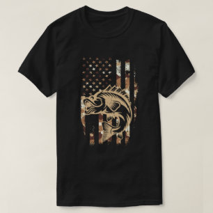 T-shirt Pêche Camouflage USA Drapeau basse pêcheur Cadeau