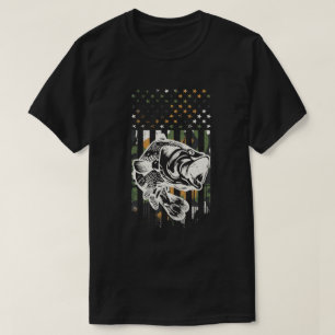 T-shirt Pêche Camouflage USA Drapeau basse pêcheur Cadeau