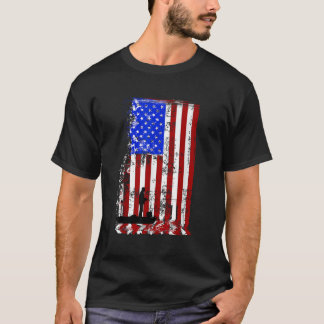 T-shirt PÊCHE Drapeau américain USA Pêcheur Bateau