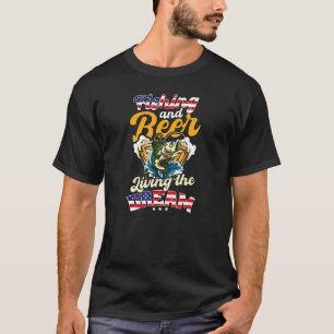 T-shirt Pêche et bière rêve vivant drapeau Usa pêche