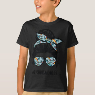 T-shirt Pêche maman vie Messy Bun Maman Funny Pêche maman