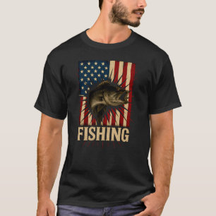T-shirt Pêche pêche à la bass pêcheur Papa Drapeau América