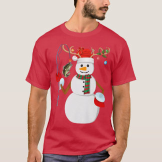 T-shirt Pêche Snowman Xmas Lumières Pêche Pêcheur Chri