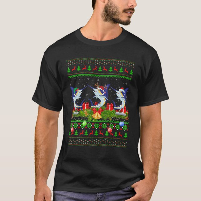T-shirt Pêcheur Ammas Xmas Père Noël laide Marlin blanc Po (Devant)