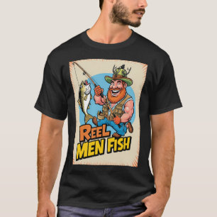 T-shirt Pêcheur de dessin animé drôle : les vrais hommes p