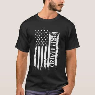 T-shirt Pêchez dur États-Unis en détresse avec drapeau amé
