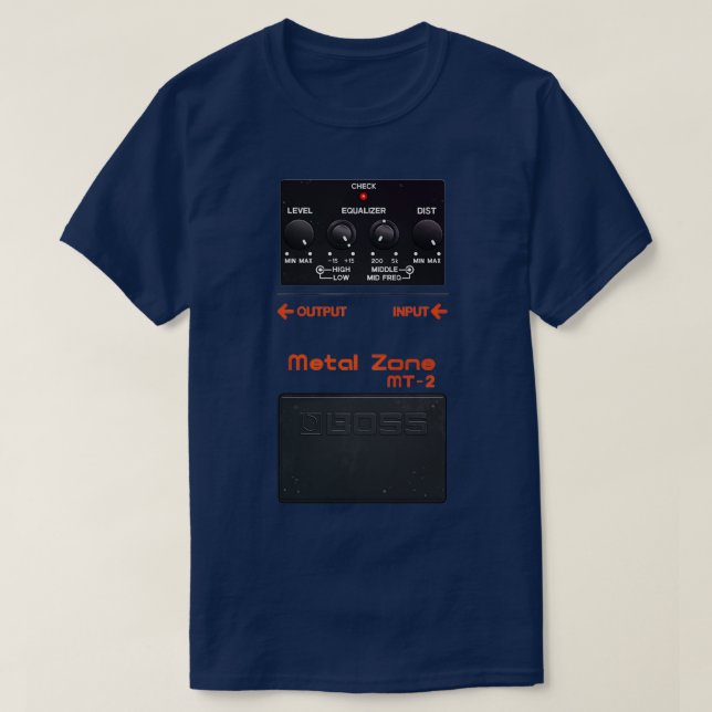 T-shirt Pédale de guitare de la zone métallique (Design devant)