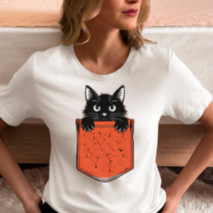 T-shirt Peekaboo Black Cat Pocket 