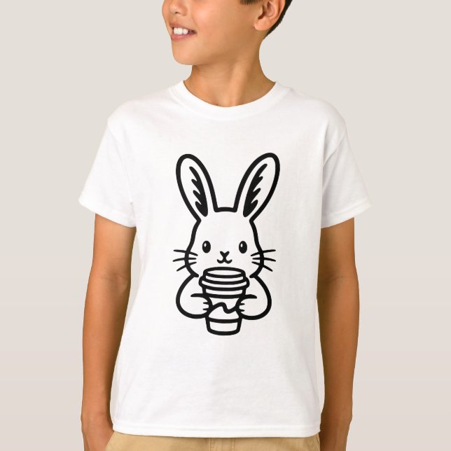 T-shirt Peeking Bunny with Coffee Cup (Devant)
