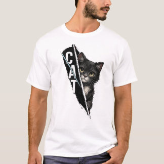 T-shirt Peeking Cat Graphic Design – Modern Artistic Cat I