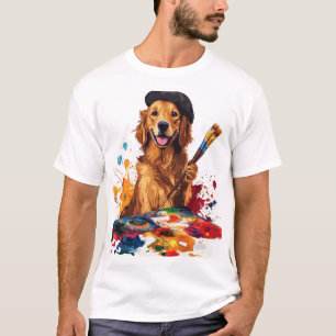 T-shirt Peintre Chiot � Chien Artistique avec Chevalet