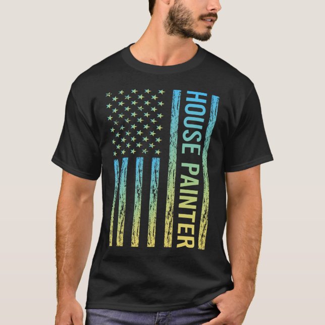 T-shirt Peintre de Maison Bleu Jaune (Devant)