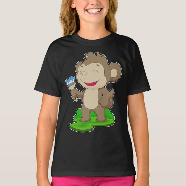 T-shirt Peintre singe Peinture pinceau Peinture (Devant)