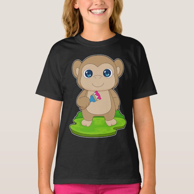 T-shirt Peintre singe Peinture pinceau Peinture (Devant)