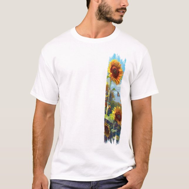 T-shirt Peinture à brosse à tournesol et papillon (Devant)