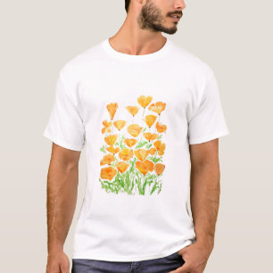 T-shirt peinture à l'aquarelle orange du pavot de Californ