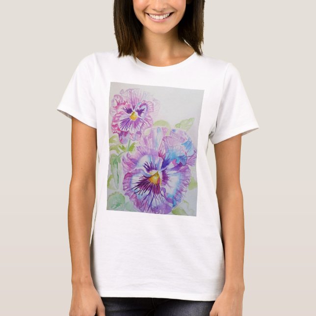 T-shirt Peinture à l'aquarelle violette Pansy T Shirt (Devant)