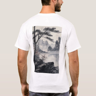 T-shirt Peinture à l'encre du paysage de montagne Style na