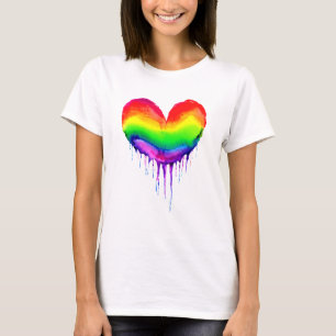 T-shirt Peinture à séchage du coeur arc-en-ciel
