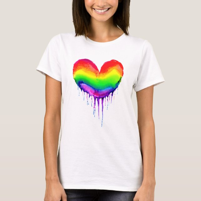 T-shirt Peinture à séchage du coeur arc-en-ciel (Devant)