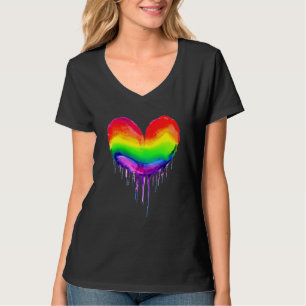 T-shirt Peinture à séchage du coeur arc-en-ciel