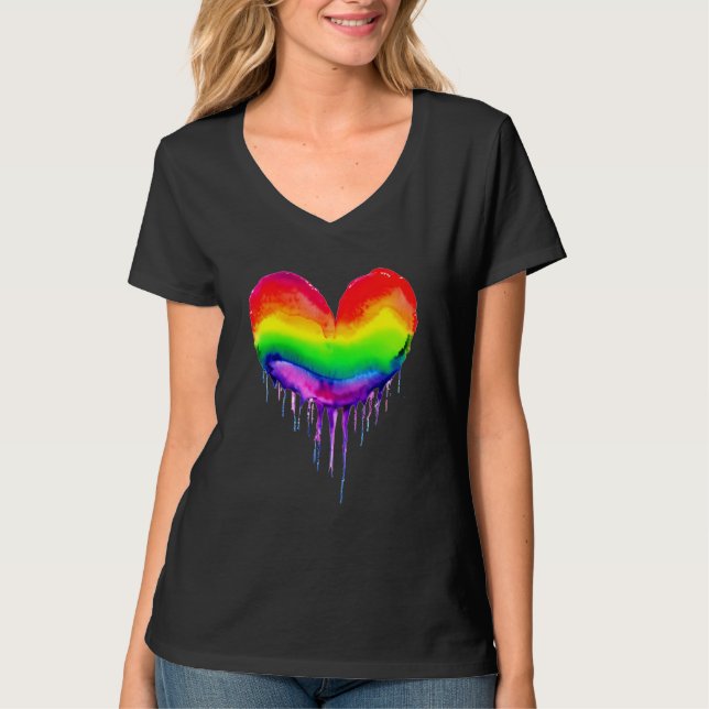 T-shirt Peinture à séchage du coeur arc-en-ciel (Devant)