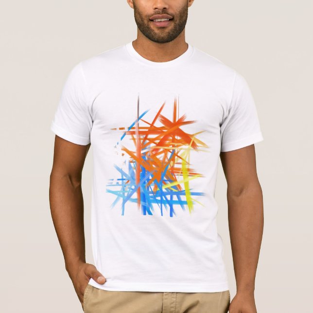 T-shirt Peinture Abstraite | Bleu jaune orange rétro (Devant)