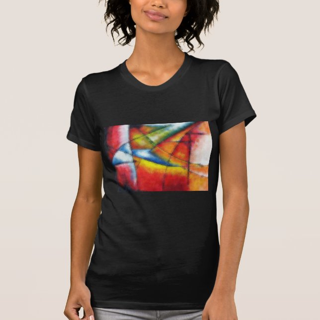 T-shirt peinture abstraite rouge jaune vert bleu (Devant)