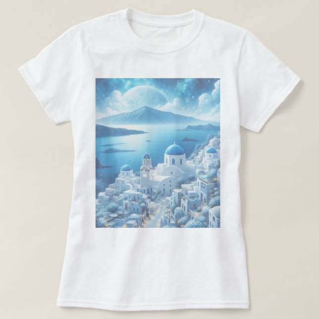 T-shirt Peinture aquarelle de Santorin Grèce (Design devant)