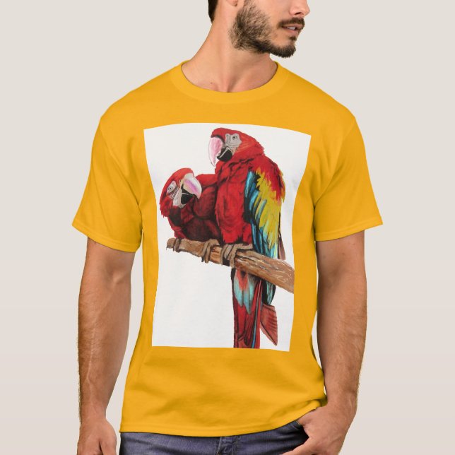T-shirt Peinture couleur rouge Macaw Aquarelle (Devant)