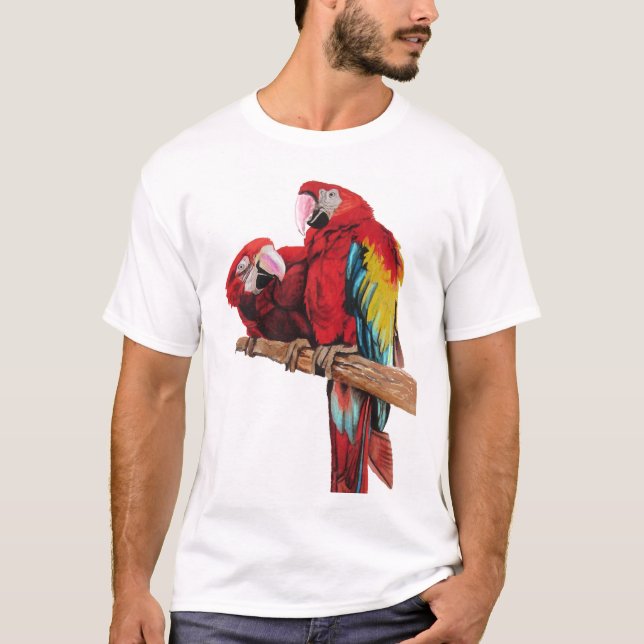 T-shirt Peinture couleur rouge Macaw Aquarelle (Devant)