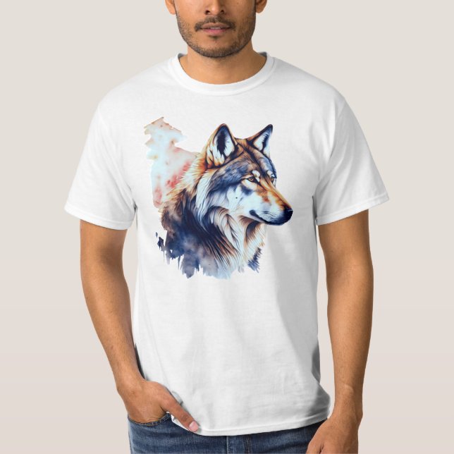 T-shirt Peinture d'aquarelle Abstraite de la tête de loup (Devant)