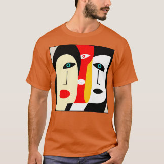 T-shirt peinture d'art moderne abstrait 3 visages femme