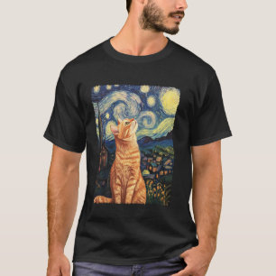 T-shirt Peinture d'art moderne Van Gogh Nuit étoilée Tabby