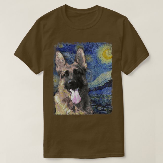 T-shirt Peinture de berger allemande couleur étoile (Design devant)
