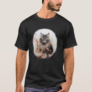 T-shirt Peinture de chat tigré gris et marron mignon et de