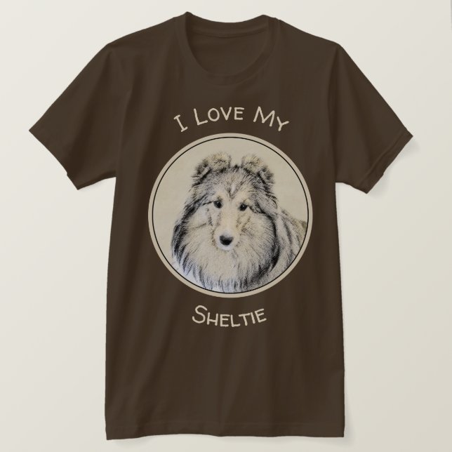 T-shirt Peinture de chien de berger de Shetland - art (Design devant)