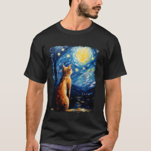 T-shirt Peinture de la nuit étoilée du chat orange abyssin