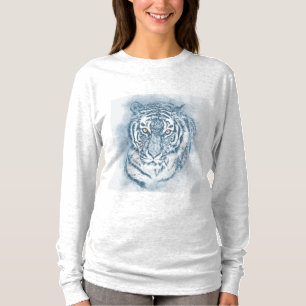 T-shirt Peinture de tigre bleu blanc pour son gris clair