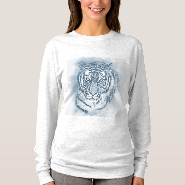 T-shirt Peinture de tigre bleu blanc pour son gris clair (Devant)
