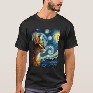 T-shirt Peinture du Chat Orange Abyssin Nuit Étoilée